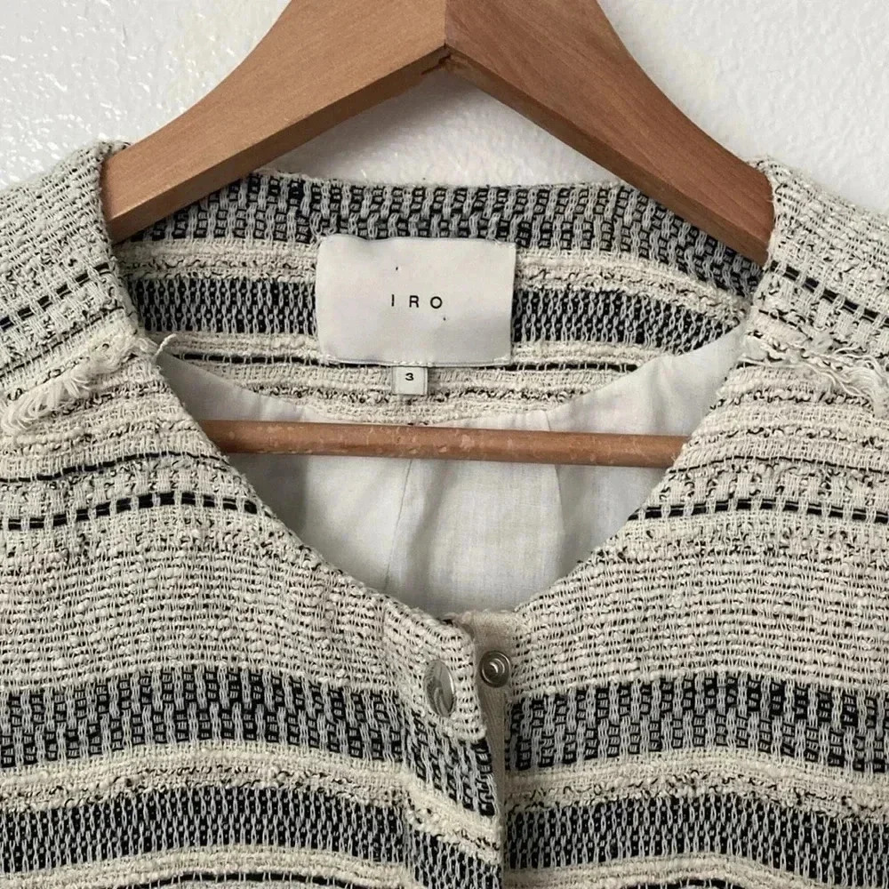 Iro XS Lizzie Tweed Boucle Distressed Black and Cream Zip Up Blazer Jacket - Picture 4 of 10